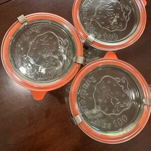3 Weck Glass Jars with Orange Seals - 2 Tulip - 1 mold
